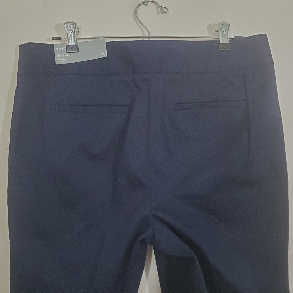 NWT Talbots Slim Crop Pants Navy Blue Textured Size 8 Business Casual Nautical - Picture 6 of 12